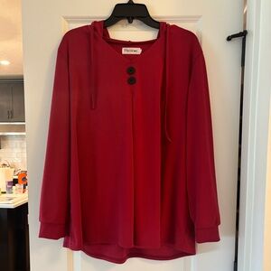Flycurvy Red Hoodie blouse with Button Details NWOT